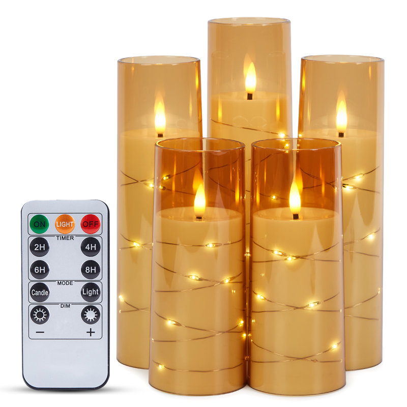 Bougie pilier sans flamme sans parfum avec support en acrylique, Jaune