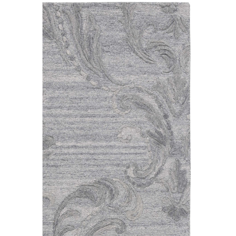 Tapis floral gris en laine / coton touffeté à la main Floral, Tapis de couloir 2 pi 3 po x 8 pi