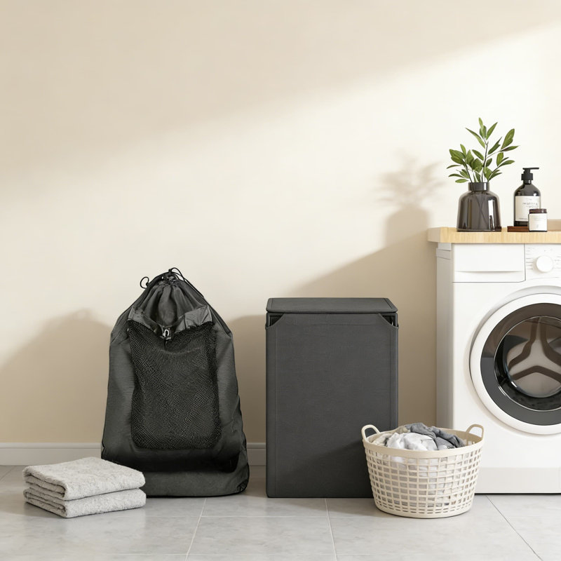 Panier à linge et sac à dos 2-en-1, panier à linge imperméable 60L avec couvercle et sac amovible, organisateur de buanderie portable pour dortoir, voyage, appartement et laverie automatique