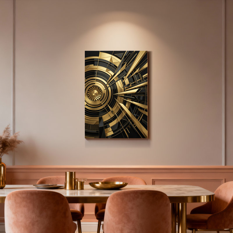 «Golden» à motif géométrique abstrait, reproduction d'art sur toile tendue sur toile, ensemble de 1, H 48 po x l 32 po