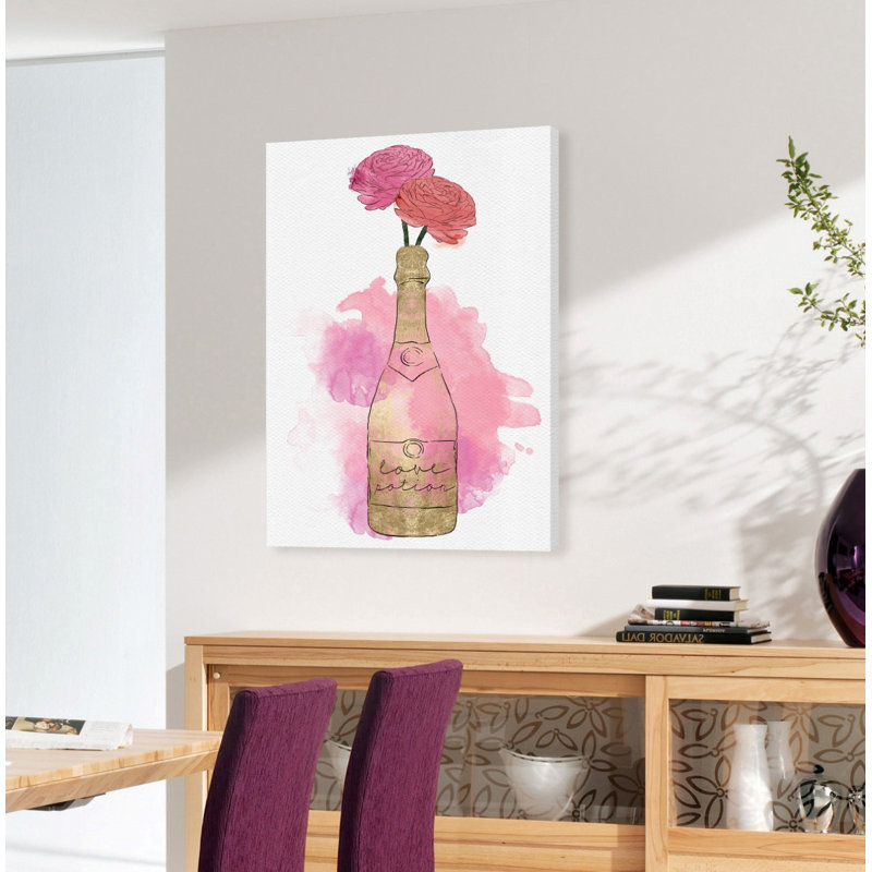 Champagne et fleurs - Impression sur toile tendue, H 54 po x l 36 po