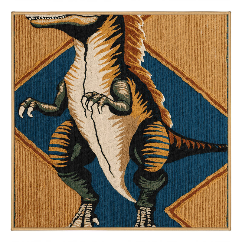 Tapis brun dinosaures lavable à la machine, Carré 4 pi