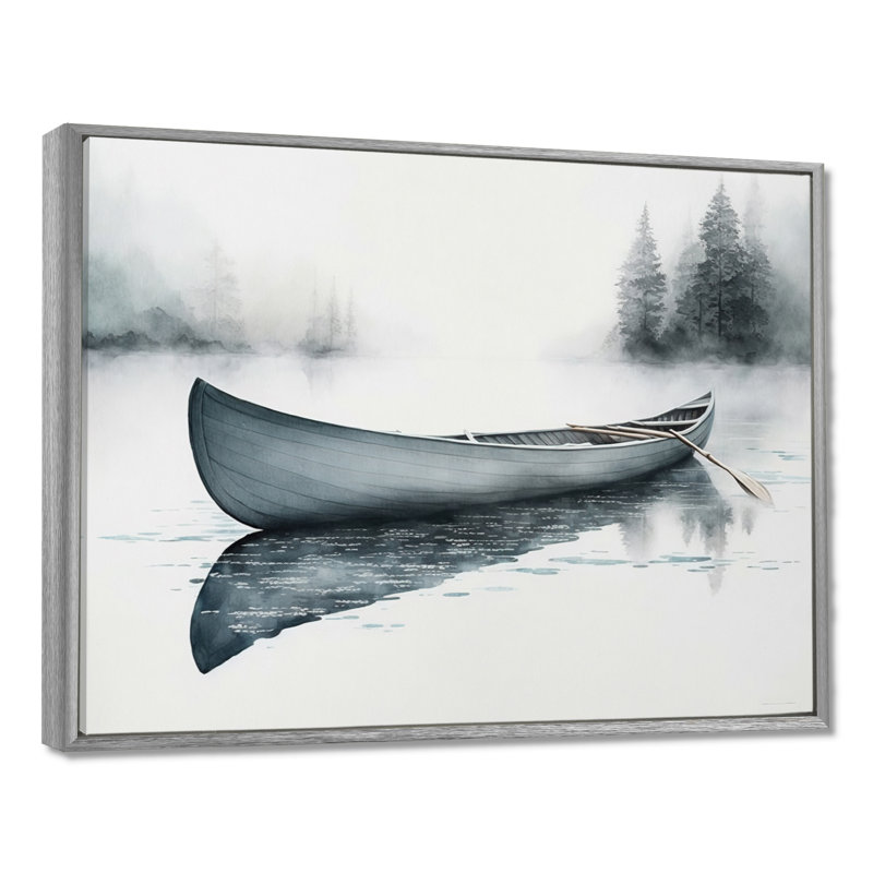 Canot sur le lac II - Bateau côtier, art mural, H 30 po x l 40 po x P 1,5 po, Encadrement argenté