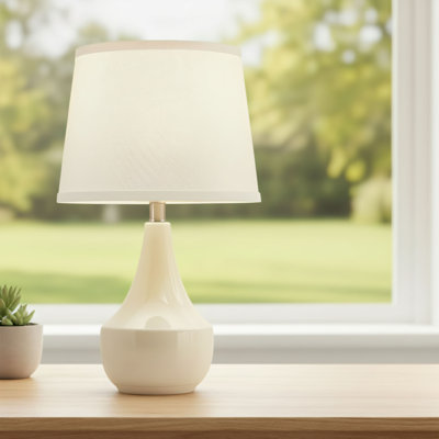 Cream-Colored Ceramic Table Lamp Set (2 Pieces), Modern Style, Classic Bedside Lamp, Rocker Switch With LED Bulb, Suitable For Living Room, Bedroom, And Office.