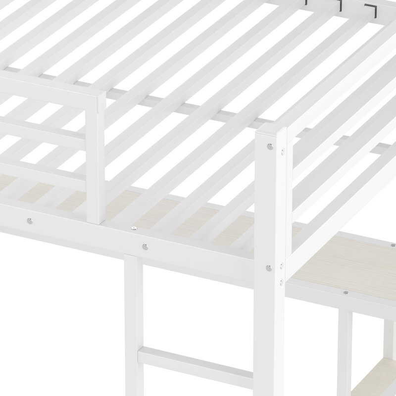 White Wood-Grain, Queen Size, Loft Bed, Wardrobe, Desk, Storage, Smooth Assembly Queen, Space, Sleeping Space