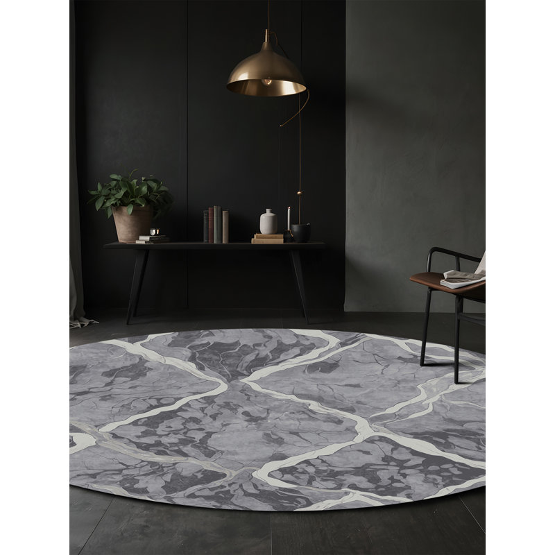 Tapis gris lavable à la machine, Rond 6 pi