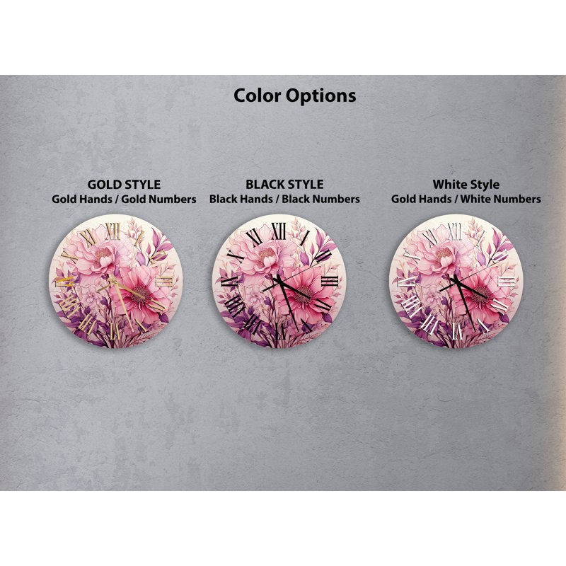 Horloge murale Vibrant Floral, Noir