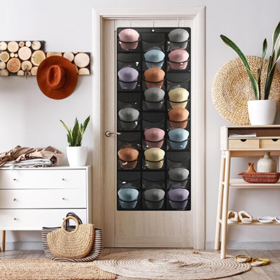 Hat Organizer For Baseball Caps, 27 Pocket Over The Door Hat Storage Closet Holder Hanger, Baseball Hat Rack For Wall Door With 3 Hooks