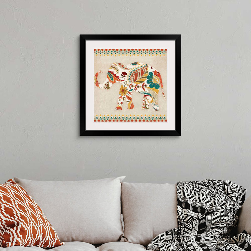 « boho éléphant ii », reproduction d’art, Cadre noir, H 28 x l 28 po x P 1 po