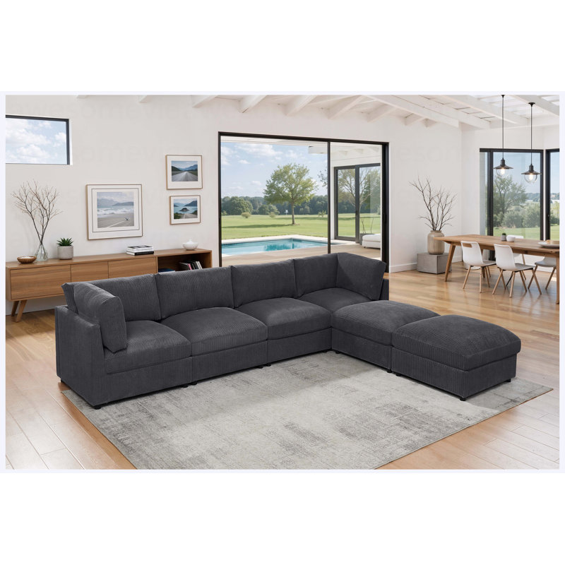 Corduroy Reversible Modular Sectional Sofa, Convertible L-Shaped Couch with Deep Seats for Living Room Small Space