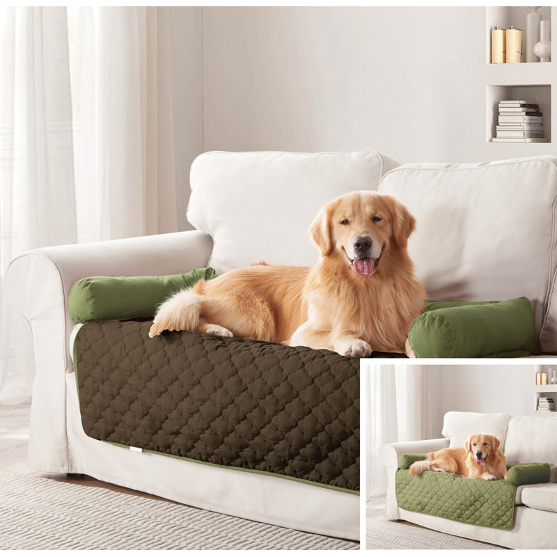 Wubba Polyester Box Cushion Loveseat Slipcover, Sage/Chocolate