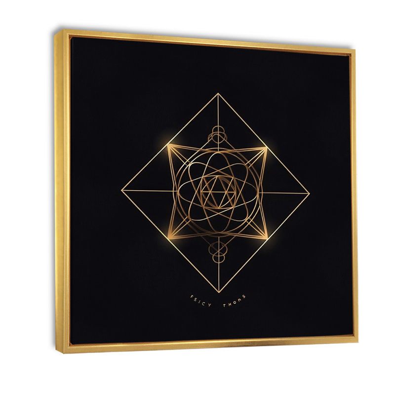 «Gold Sacred Geometric Visions On Black I», reproduction sur toile, H 36 po x l 36 po x P 1,5 po, Cadre flottant doré