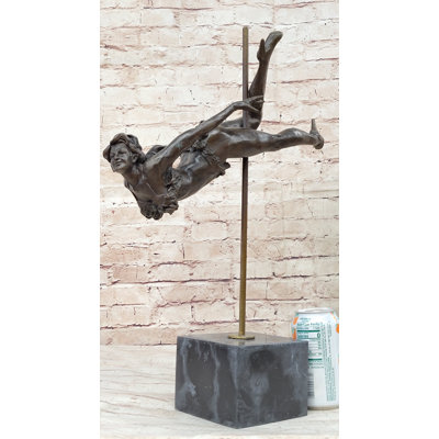 Pole Dancer Girl Bronze Figurine Sculpture Statue Original Art On Marble Base