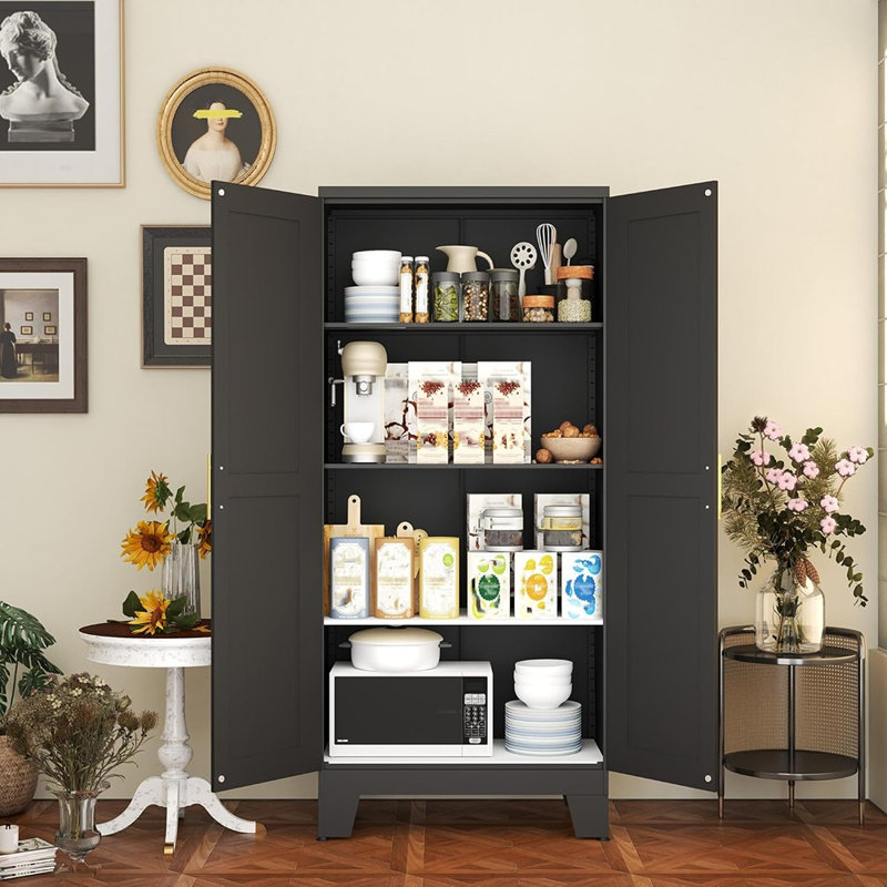 Armoire de rangement en acier 61 po pour bureau à domicile ou garde-manger, avec portes et 3 tablettes réglables - Armoire à outils polyvalente pour le bureau, le garage ou l'école