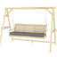 Balancelle d'extérieur en bois de sapin, assise ergonomique, coussin moelleux et plateaux latéraux pour la conversation, en bois naturel, design, stable