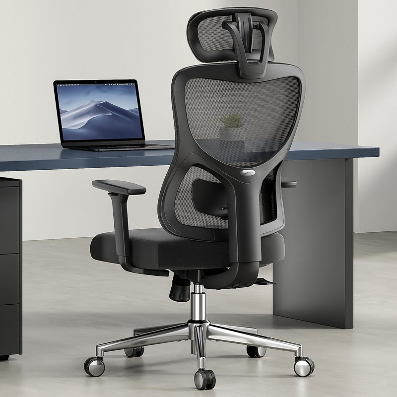 Chaise de bureau ergonomique en filet avec appui-tête réglable, Noir, noir, noir, noir