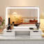 Large Hollywood Vanity Mirror with LED Light Strip, Tabletop Cosmetic Dressing Table Mirror with 2 Drawers & Open Storage, Smart Touch Control, White