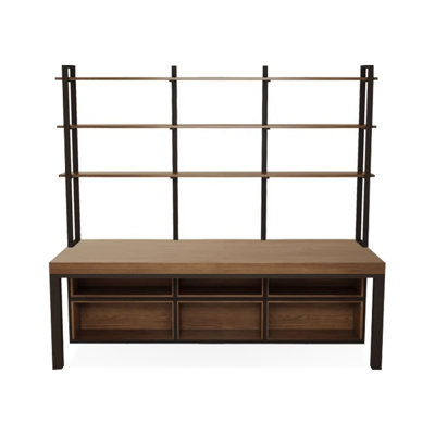 78.74" Black+Tan Rectangular Solid Wood+Iron desks