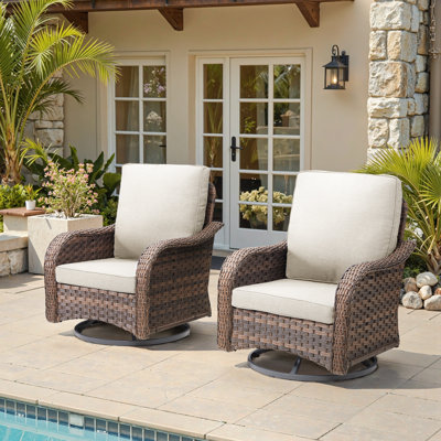 Gustave Outdoor Swivel Glider Patio Chairs Set Of 2, All-Weather Wicker Lounge Chairs With Olefin Cushions