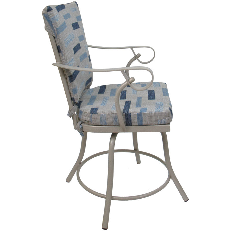 Fauteuil de salle à manger d'extérieur avec coussin Colie, Bleu / beige