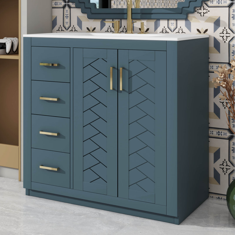 Meuble-lavabo 36 po avec lavabo en céramique, Bleu