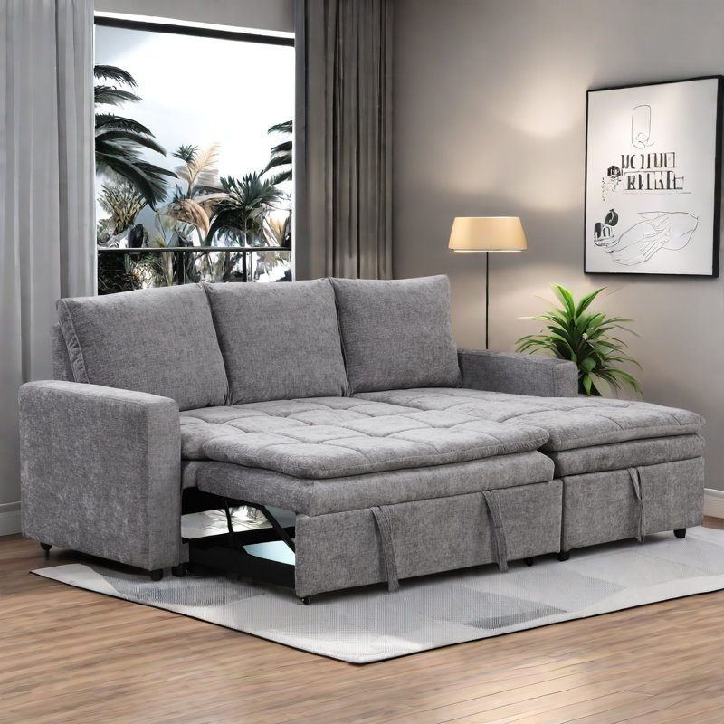 Upholstered Sleeper Sofa, Gray Polyester