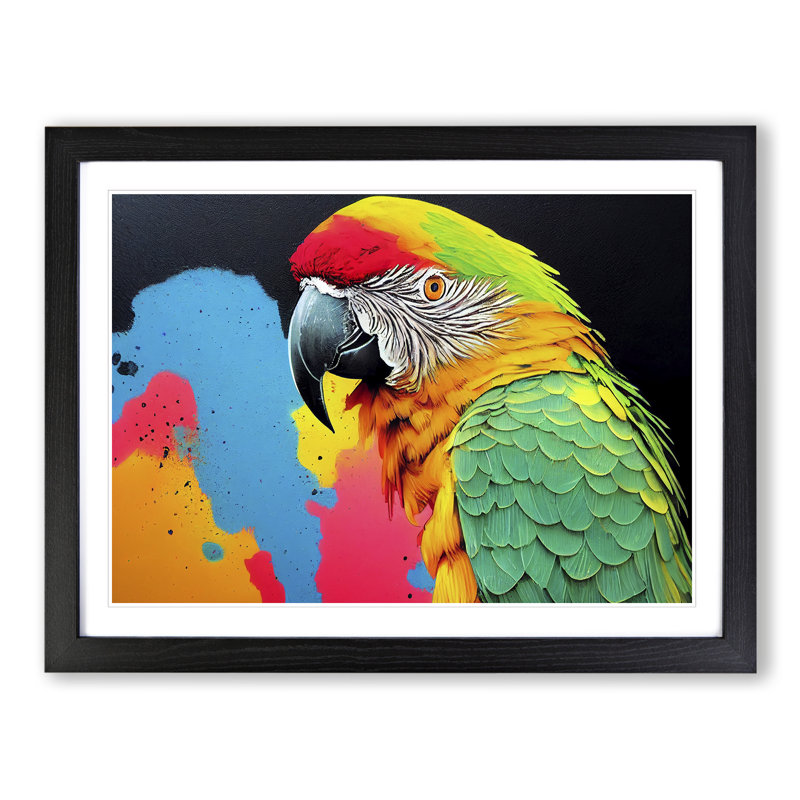XH1022-6680X Painted Parrot Vol.3 - Single Picture Frame Painting, Black Framed, 46cm H x 64cm W x 2cm D