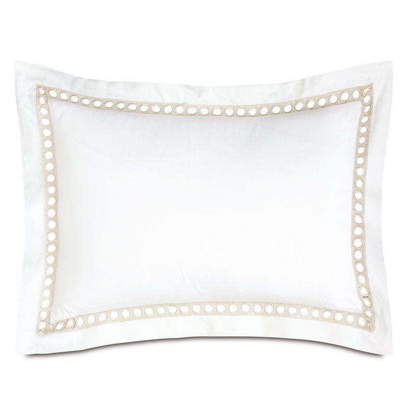 Celine 100% Cotton Pillow Sham, Standard, White/Champagne