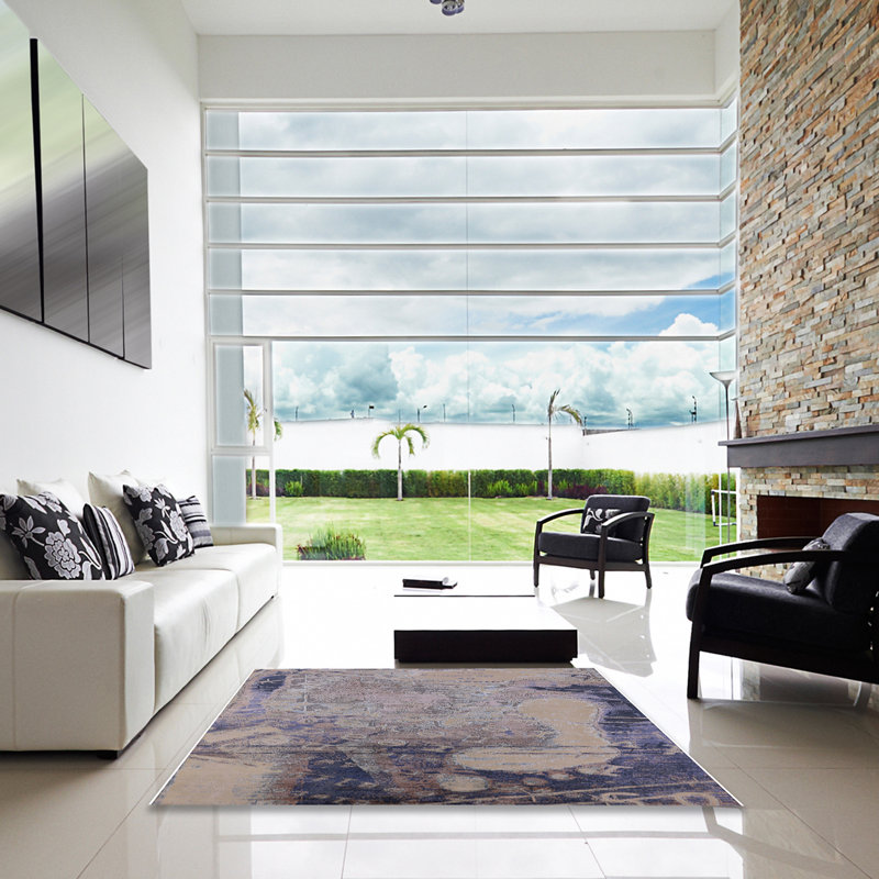 Tapis bleu/beige, Carré 8 pi