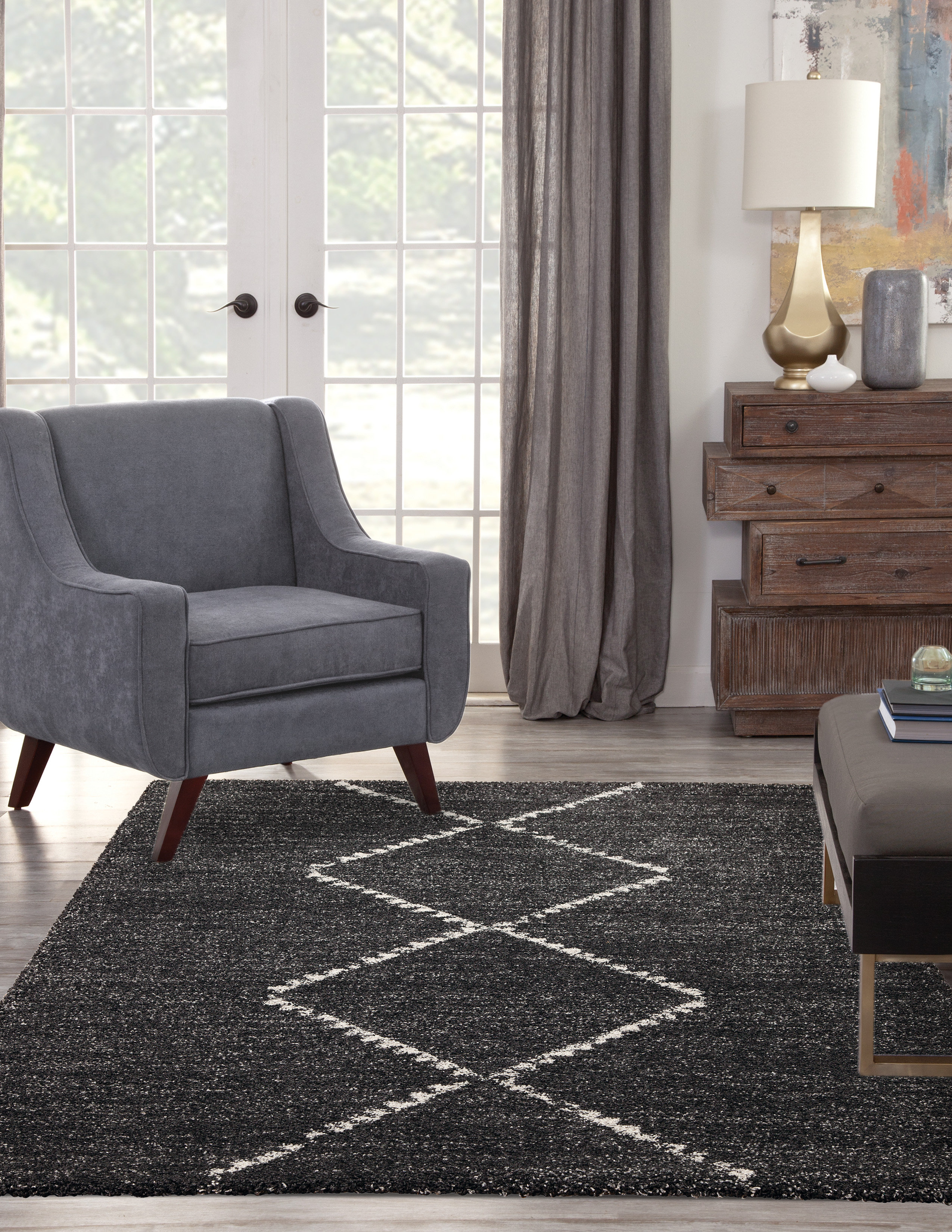 Foundry Select Archer Black/ Ivory Argyle Area Rug | Wayfair