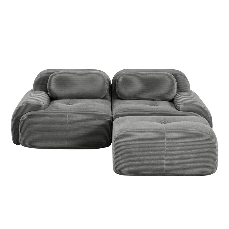 Causeuse Boneless de 81 po avec repose-pieds en velours côtelé moelleux, aucun assemblage requis, Gris