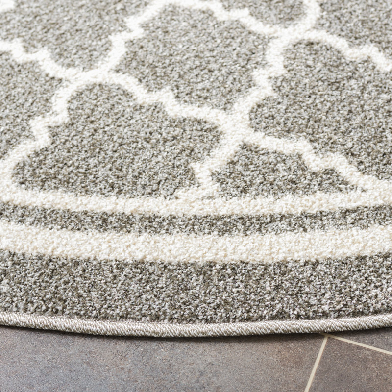 Tapis géométrique Ammundsen, Rond 9 pi, Gris foncé / beige
