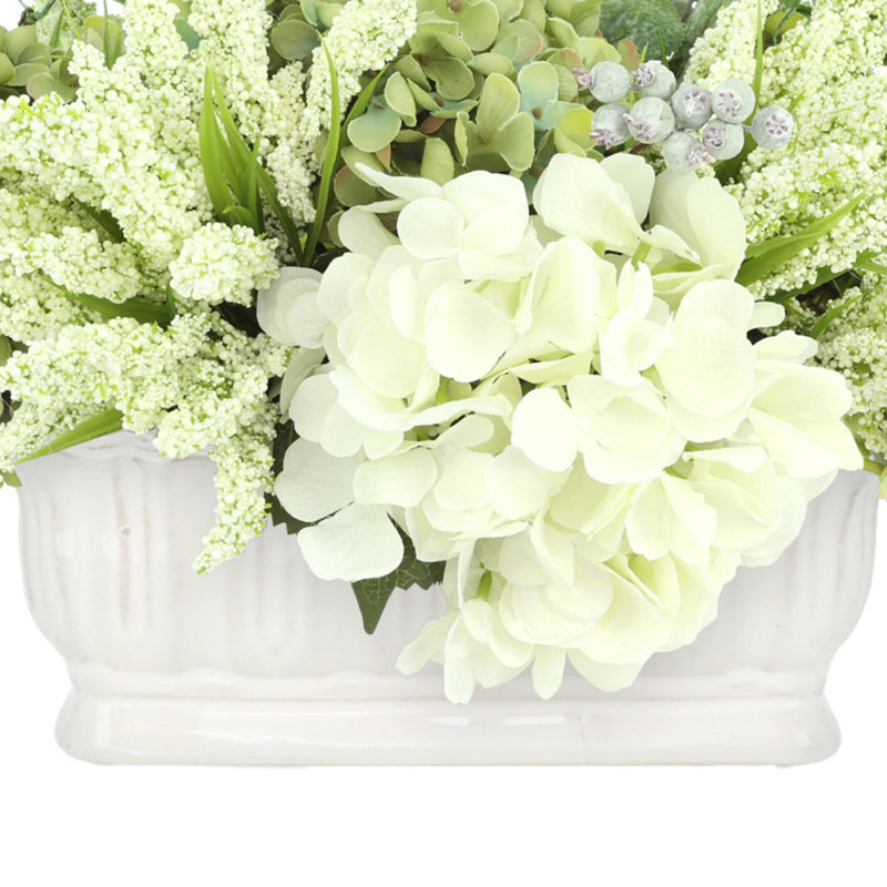 Arrangement de hortensias et bruyère Allan, Blanc/vert