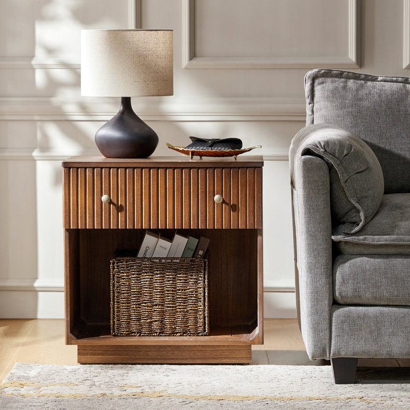 Callum 23.5" W Wood End Table with Hidden Compartment and Charging Station, Walnut