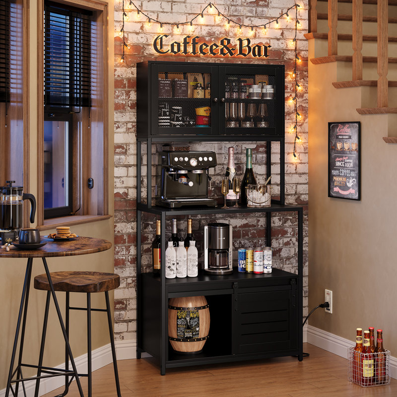 Garde-manger de 63 po avec armoire à micro-ondes et prise de courant Nyyear, Noir