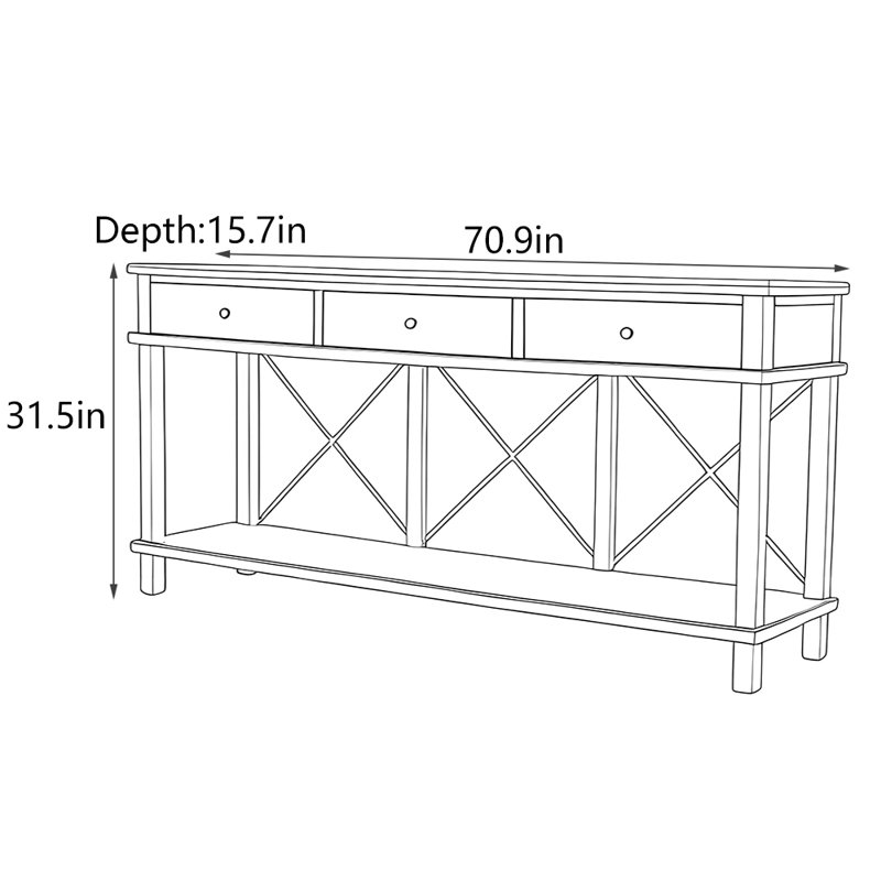 Console American Country Style, H 31,5 po x l 70,9 po x P 15,7 po