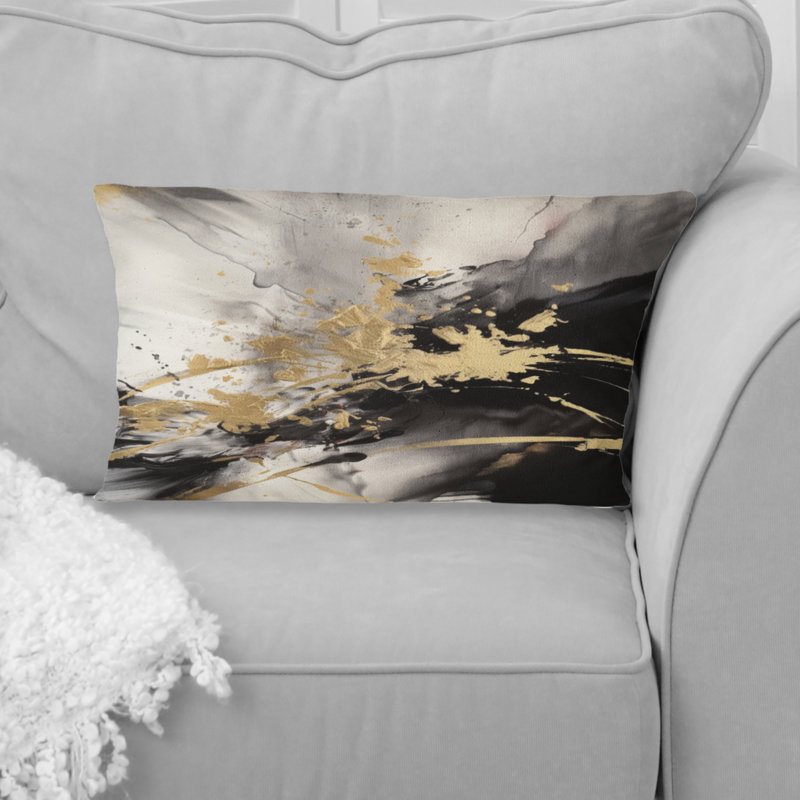 Or et gris Flusion Fusion II - Coussin décoratif imprimé abstrait