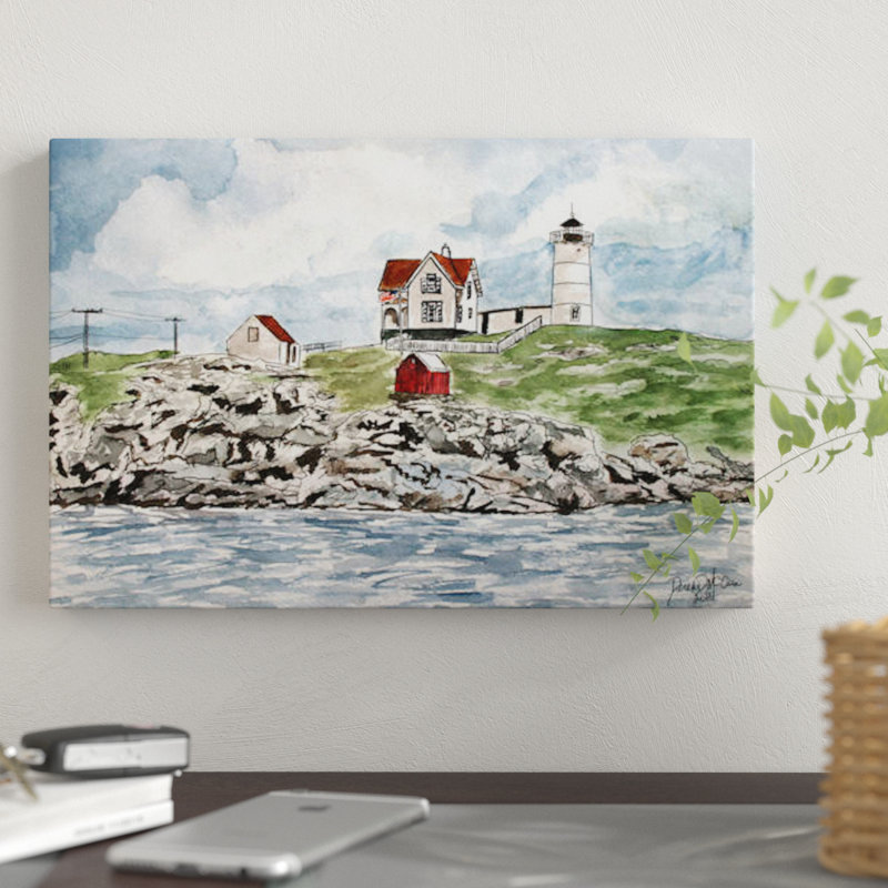 « cape neddick phare », reproduction sur toile, H 18 po x l 26 po x P 1,5 po, Toile avec cadre noir, Pas de tapis