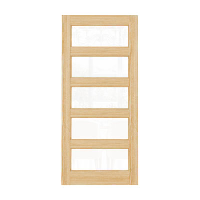 Porte en bois de pin 36 x 80 pouces avec dalle de verre à double vitrage transparent 5 Lite seulement