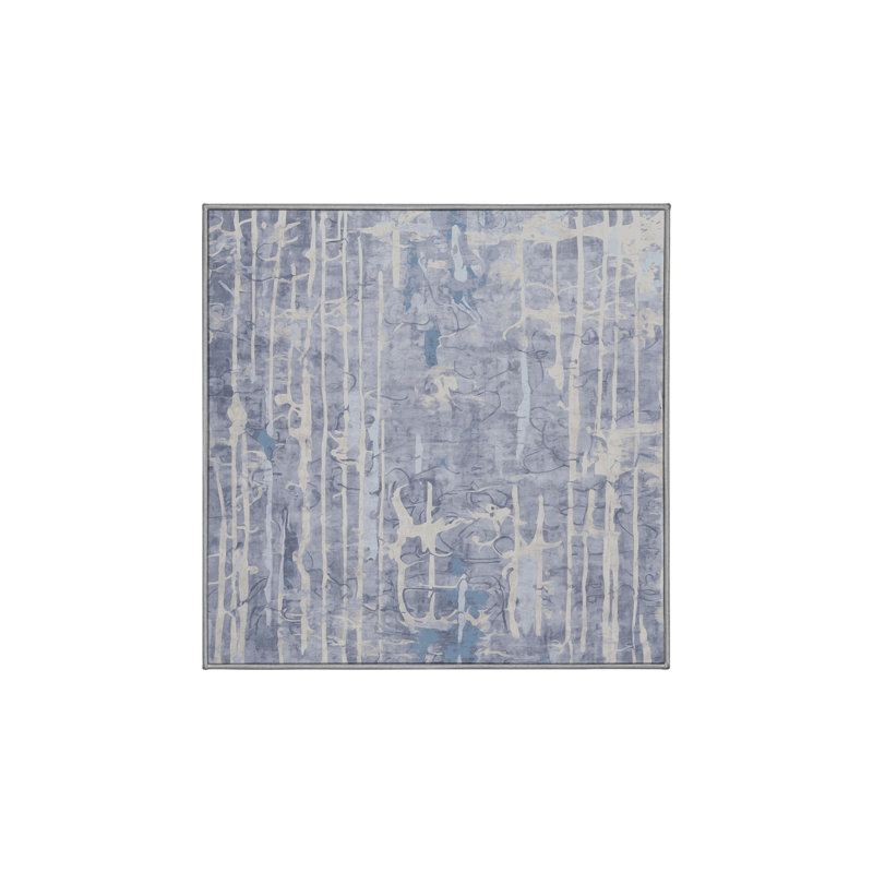 Machine Washable Gray Area Rug, Square 7'