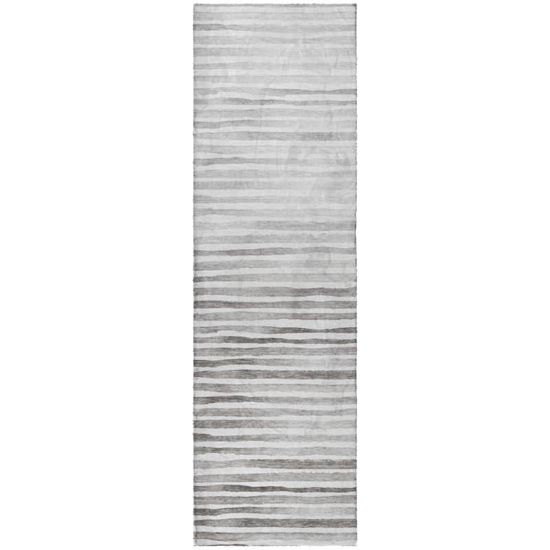 Premium Machine Washable Dream Shag ADS187 Striped Rug, Gray, 2'3" x 7'6" Runner