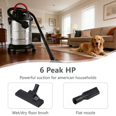 Wet Dry Vac, 8 Gallon, 6 Peak HP, 3 in 1 Shop Vacuum with Blowing Function, Wet/Dry Vacuum to Clean Floor, Upholstery, Gap, Car, Black