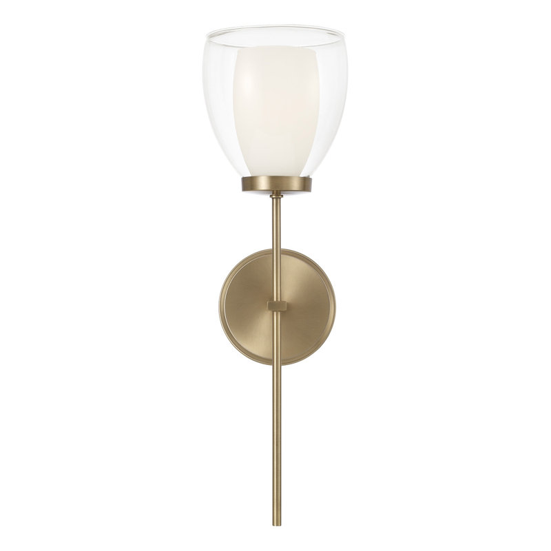 6.25" W x 20" H 1-Light Wallchiere Sconce in Aged Brass with Layered White and Clear Glass