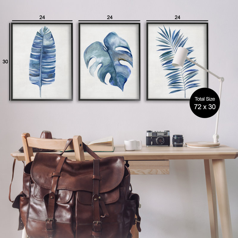  "Vintage Tropical Leaves", ensemble de 3 estampes numériques par Hannah Dawson, Giclée encadrée noir minuit