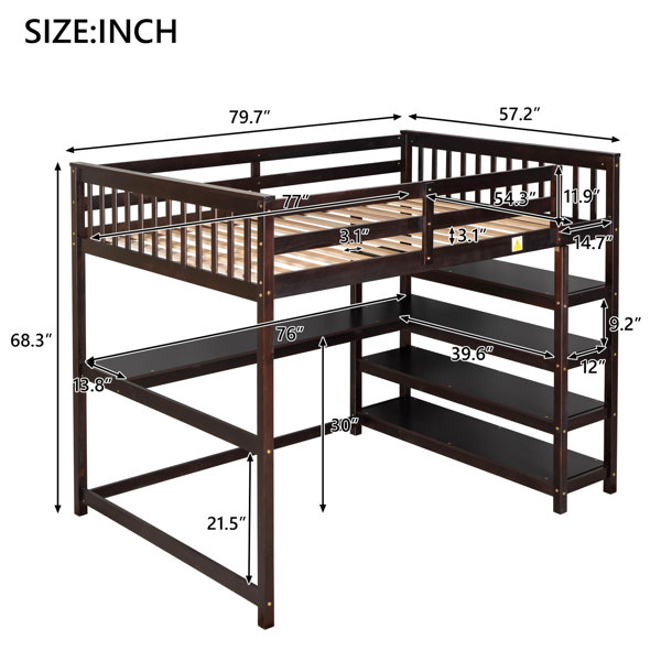 Latitude Run® Twin Size Loft Bed With Under Desk And Storage Shelf ...