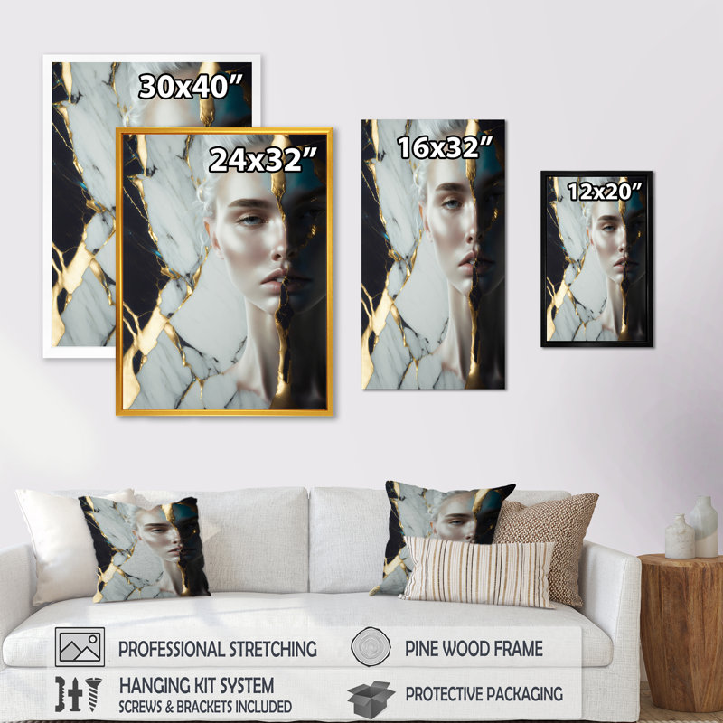 Géode abstraite or et marbre vert sur le visage - reproduction sur toile, L 12 po x H 20 po