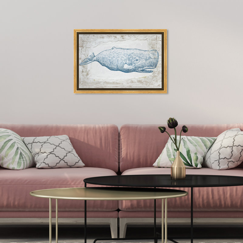 Baleine bleue - impression sur toile tendue, H 16 po x l 24 po, Impression encadrée, Gold