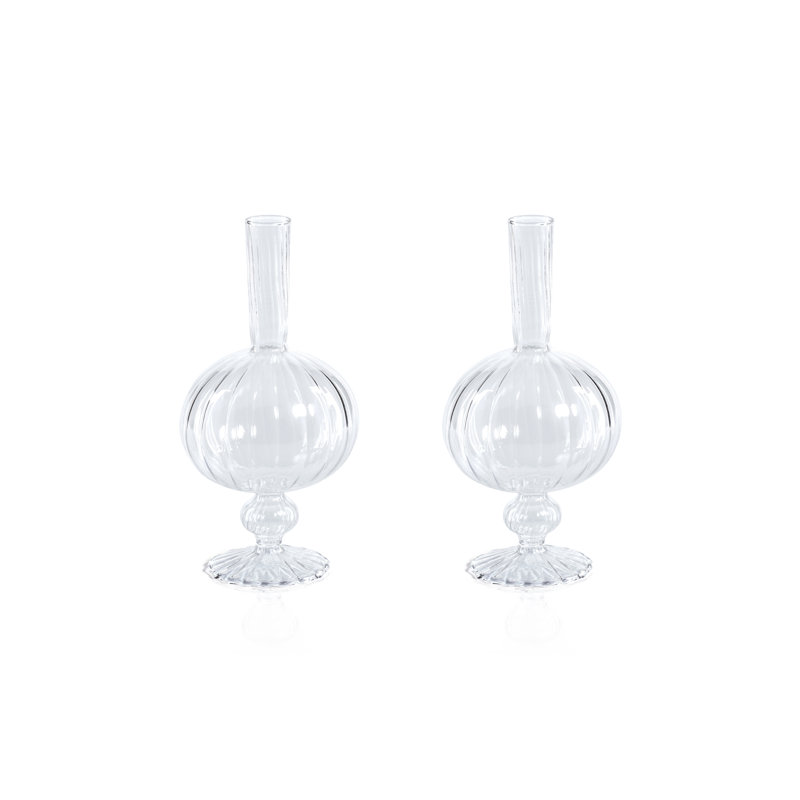 Troyes Vellum 2-Piece Set Spiral Glass Vases, Onion Shape, 7.5" H x 3.75" W x 3.75" D, Clear