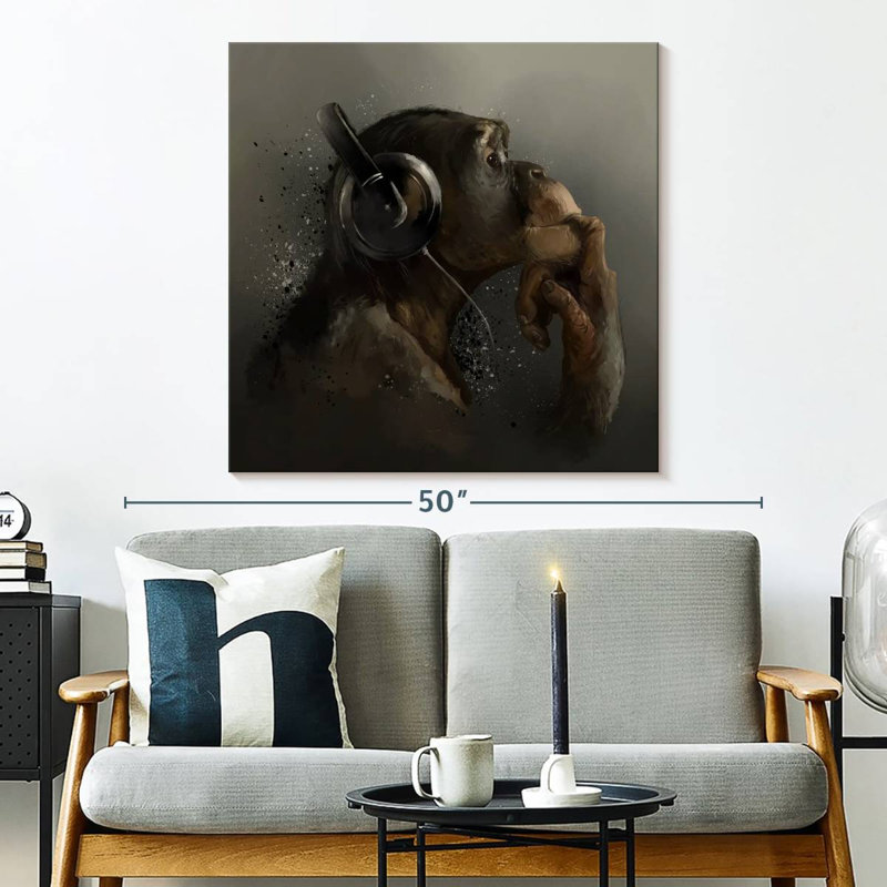 Crowle Chimpanzee With Headphone, H 33 po x l 33 po