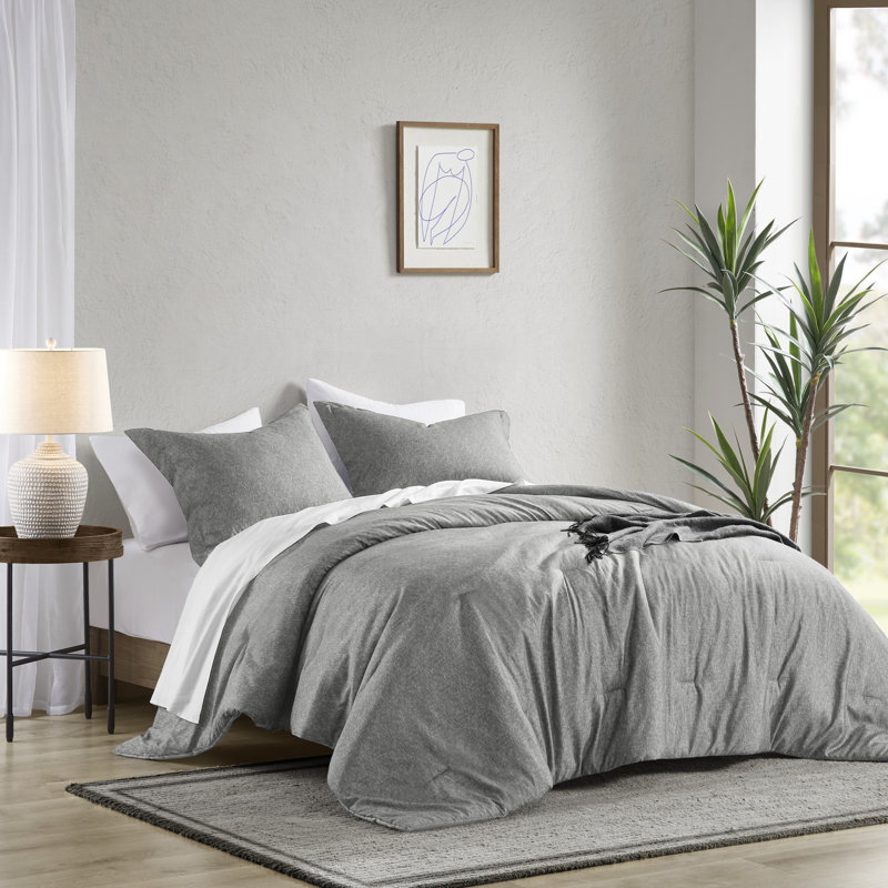Camden Chambray Cozy Comforter Set, King/California King Comforter + 2 King Shams, Gray
